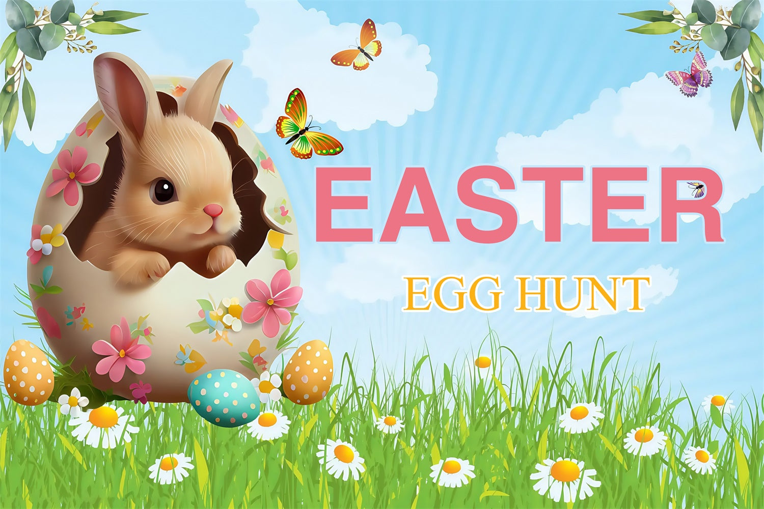 Ostern Fotohintergrund Blühende Ostereier Hase Individueller Hintergrund MRR3-124