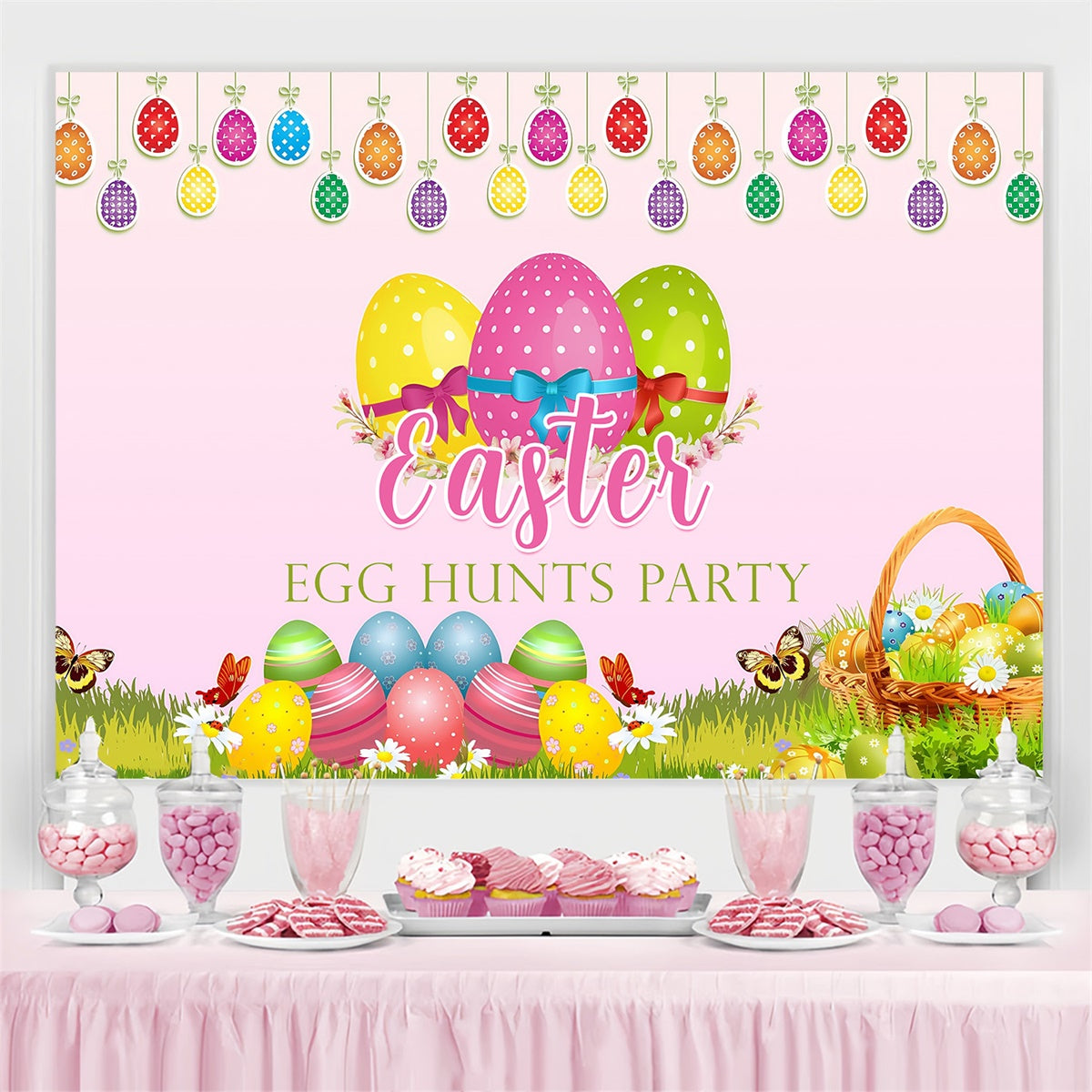 Ostern Backdrop Bunte hängende Ei Festliche benutzerdefinierte Hintergrund MRR3-125