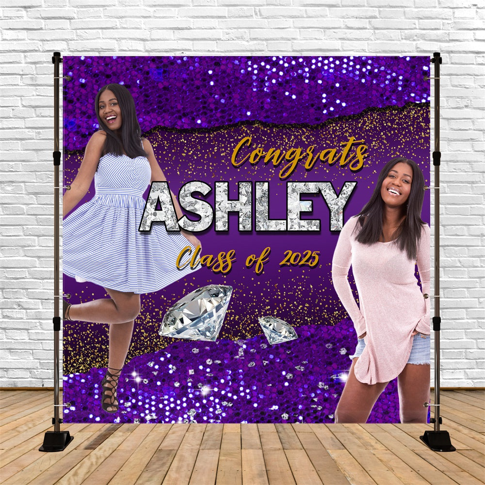 Graduated Backdrop Lila Glitzer Diamant Custom Graduation Party Backdrop MRR5-16