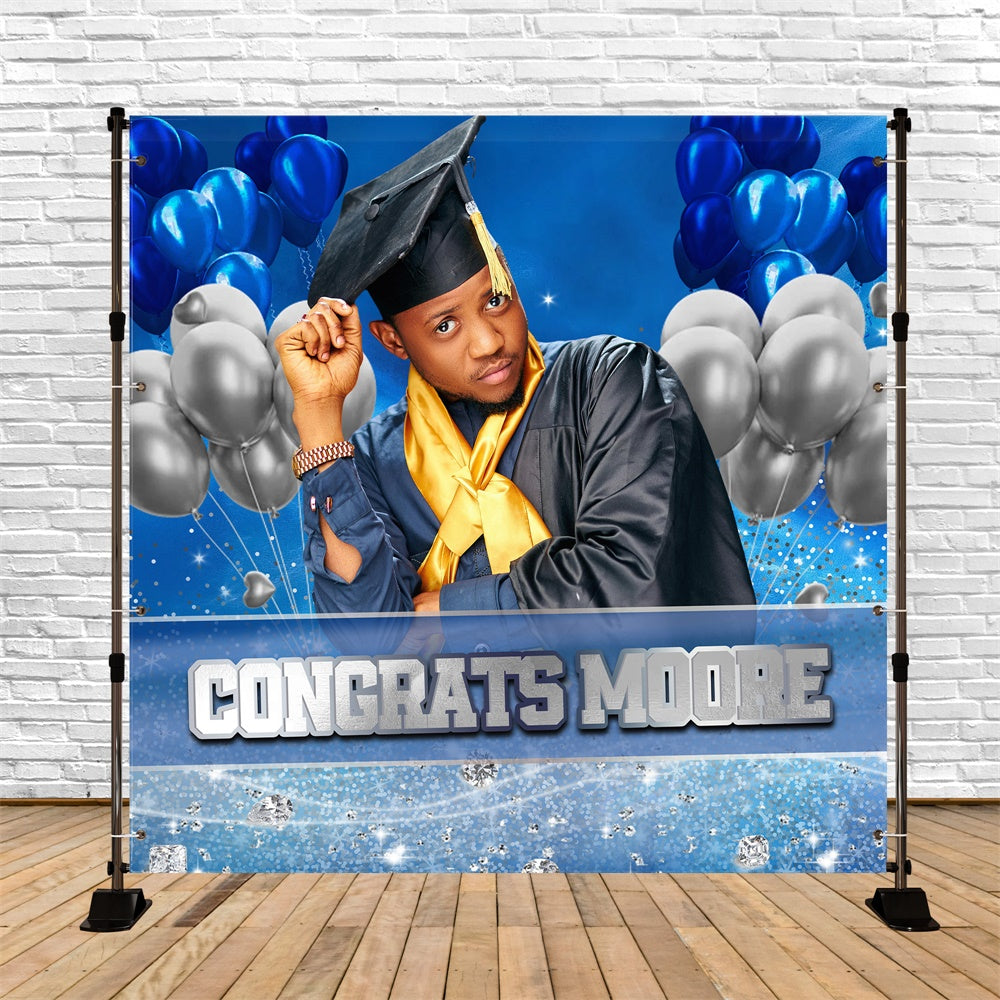 Custom Graduation Backdrop Navy Shine Ballon Graduation Party Backdrop MRR5-17