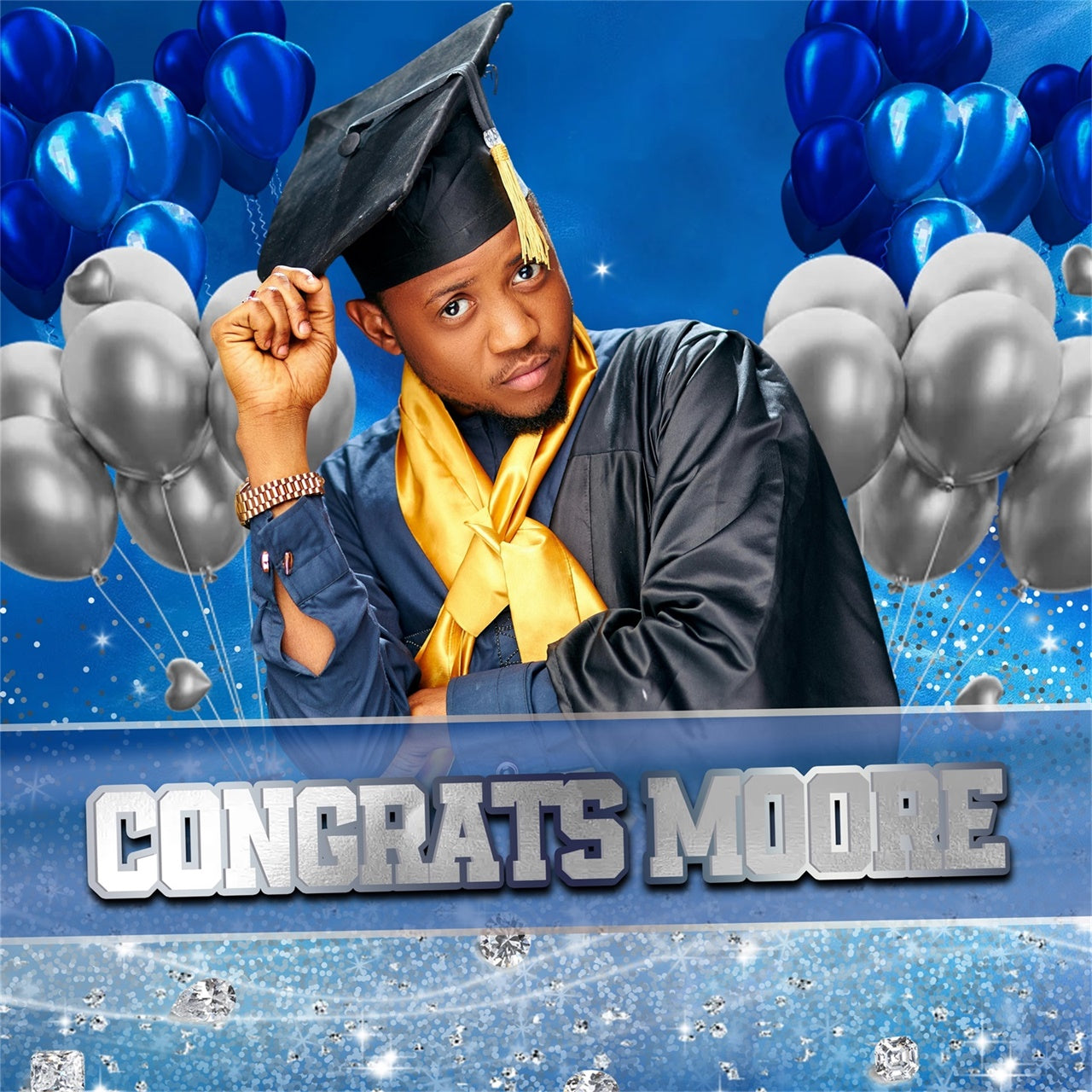 Custom Graduation Backdrop Navy Shine Ballon Graduation Party Backdrop MRR5-17