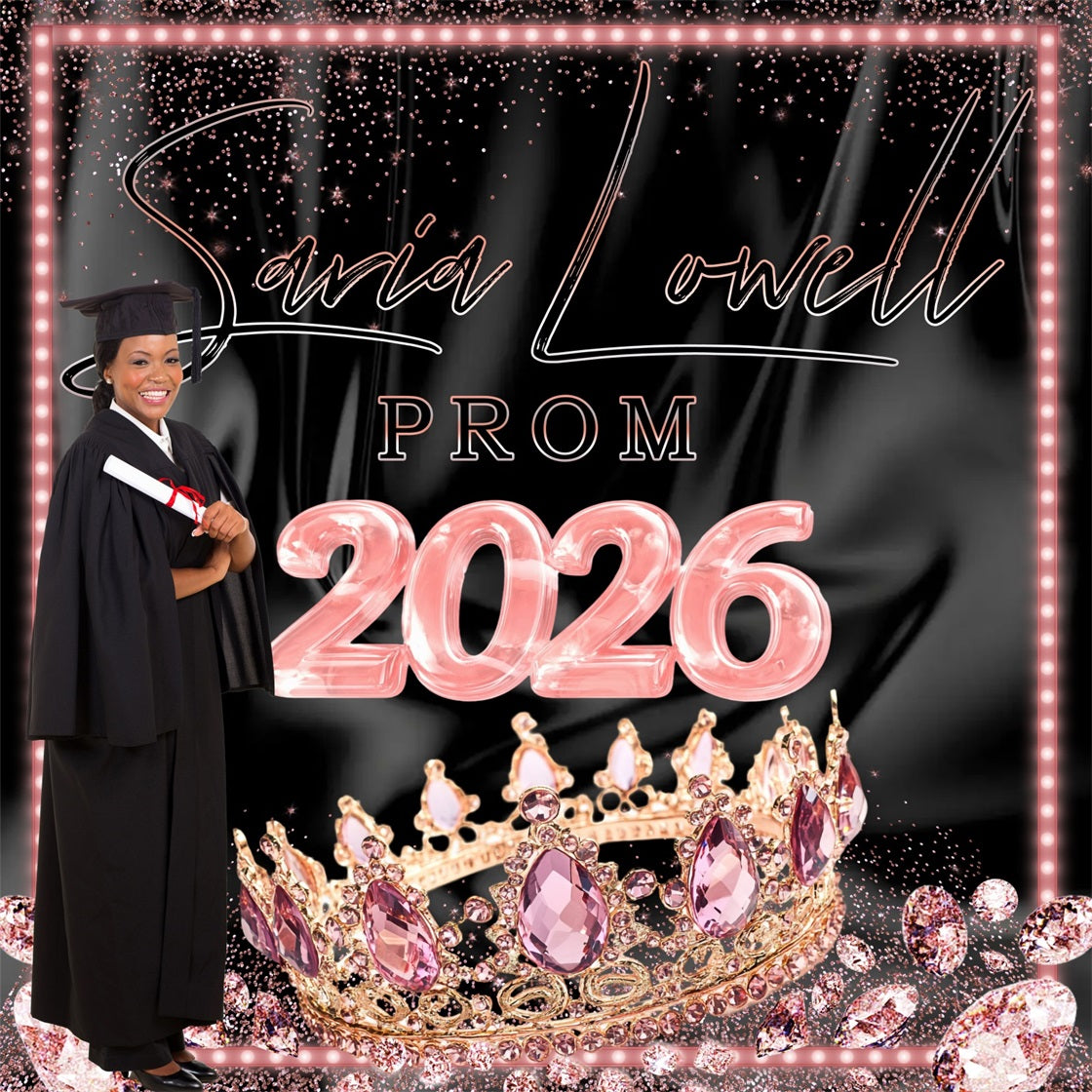 Abschlussball-Fotohintergrund Rosa Krone Personalisierter Abschlussfeier-Hintergrund MRR5-1
