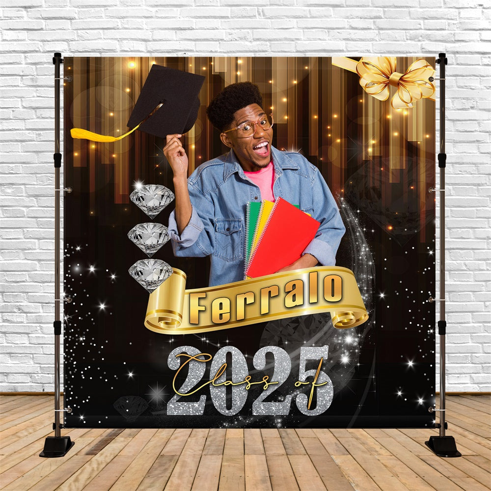 Graduation Backdrop Golden Scroll Sparkle Custom Graduation Party Backdrop MRR5-29