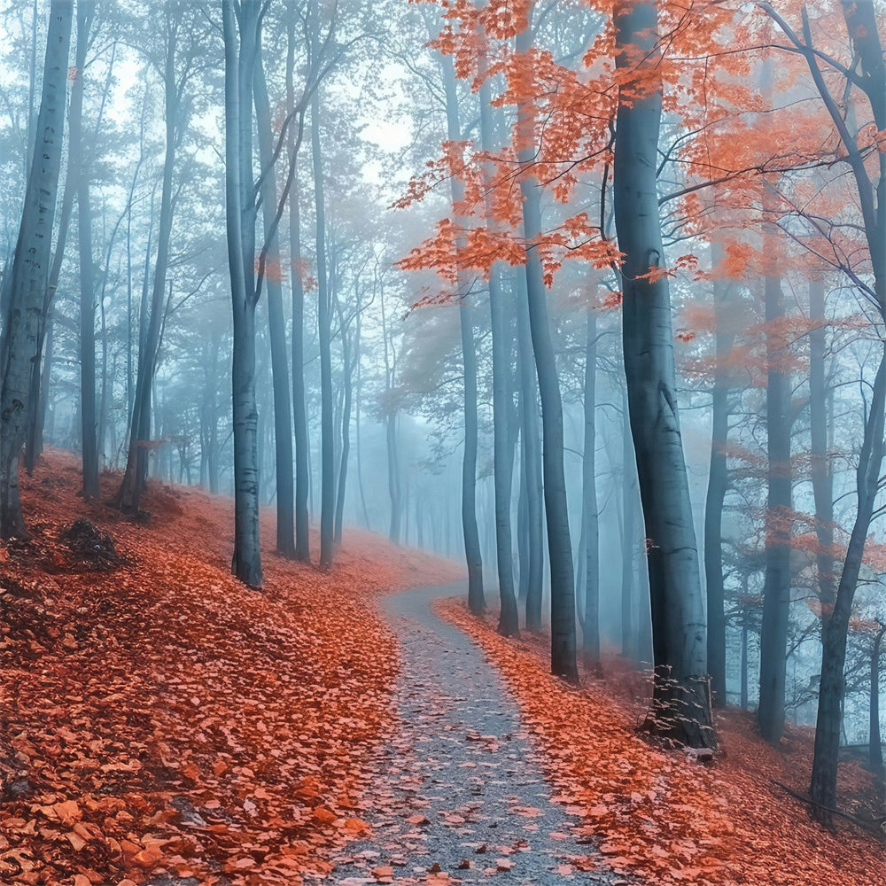 Herbstwald Hintergrundkulisse Misty Crimson Path Foto Hintergrund MRR7-112