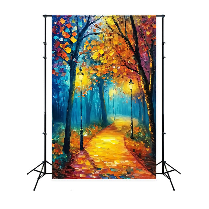 Wald Fotokulisse Ölfarbe Sonnenuntergang Wald Foto Hintergrund MRR7-114