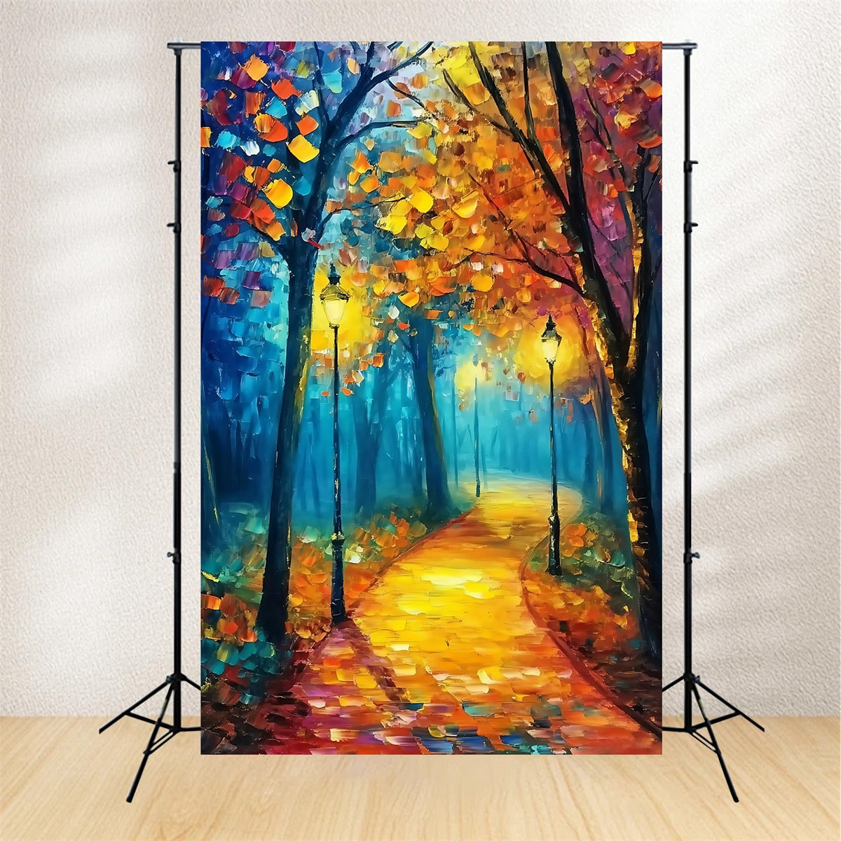 Wald Fotokulisse Ölfarbe Sonnenuntergang Wald Foto Hintergrund MRR7-114