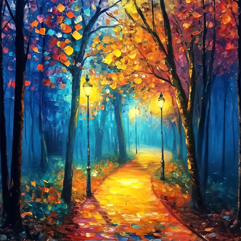 Wald Fotokulisse Ölfarbe Sonnenuntergang Wald Foto Hintergrund MRR7-114