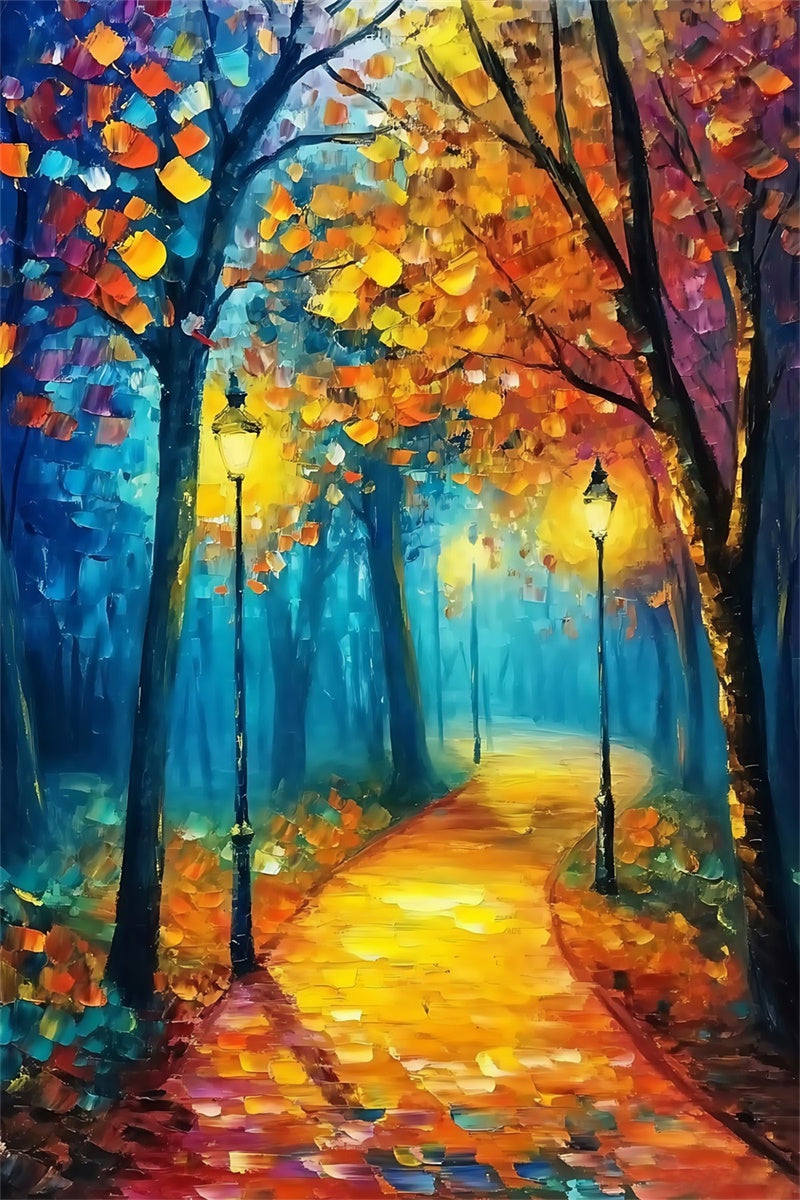 Wald Fotokulisse Ölfarbe Sonnenuntergang Wald Foto Hintergrund MRR7-114