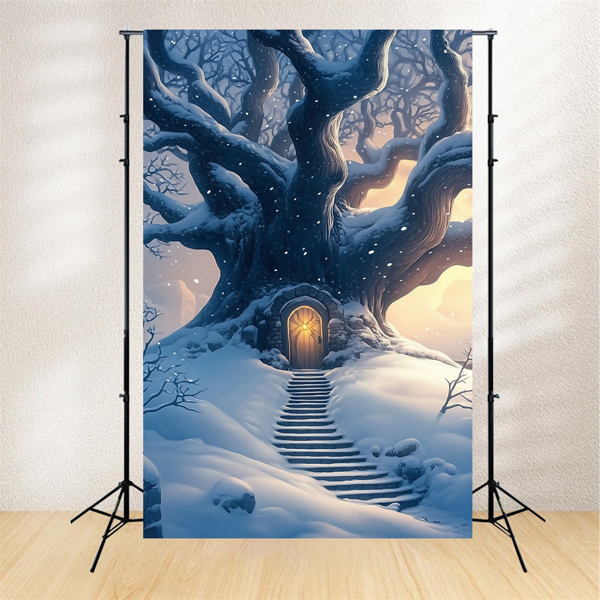 Schnee Wald Foto Hintergrund Dämmerung Schnee Baum Tür Backdrop MRR7-115