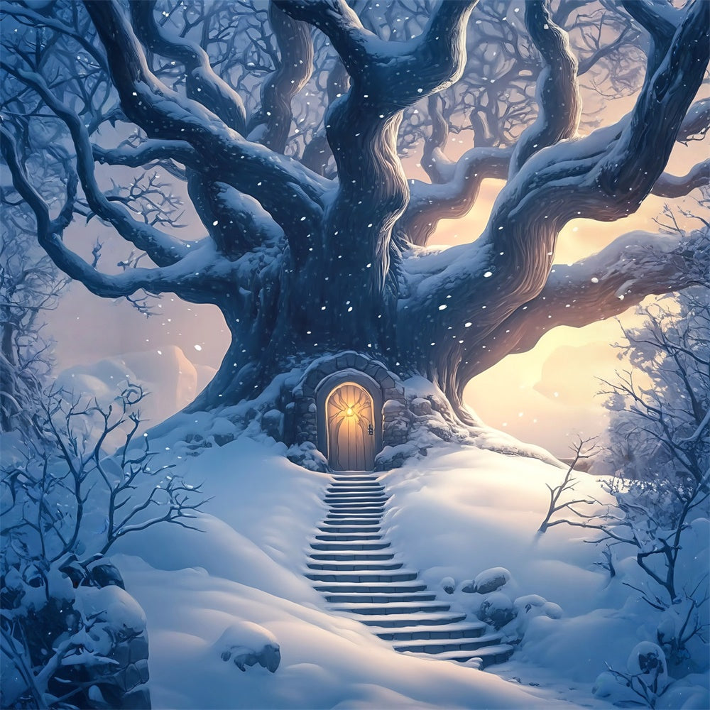 Schnee Wald Foto Hintergrund Dämmerung Schnee Baum Tür Backdrop MRR7-115
