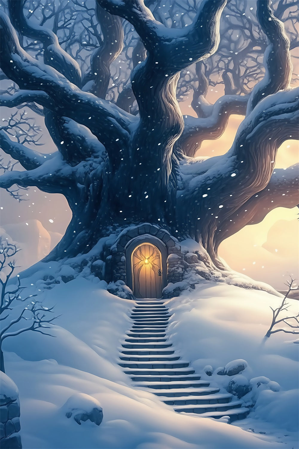 Schnee Wald Foto Hintergrund Dämmerung Schnee Baum Tür Backdrop MRR7-115