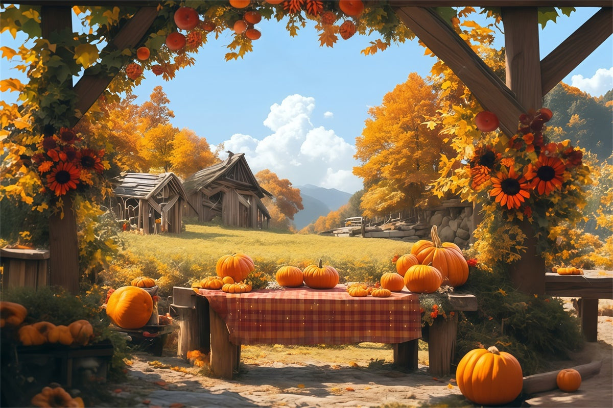 Herbst Fotokulissen Rustikaler Tisch Ernte Fotohintergrund MRR7-116