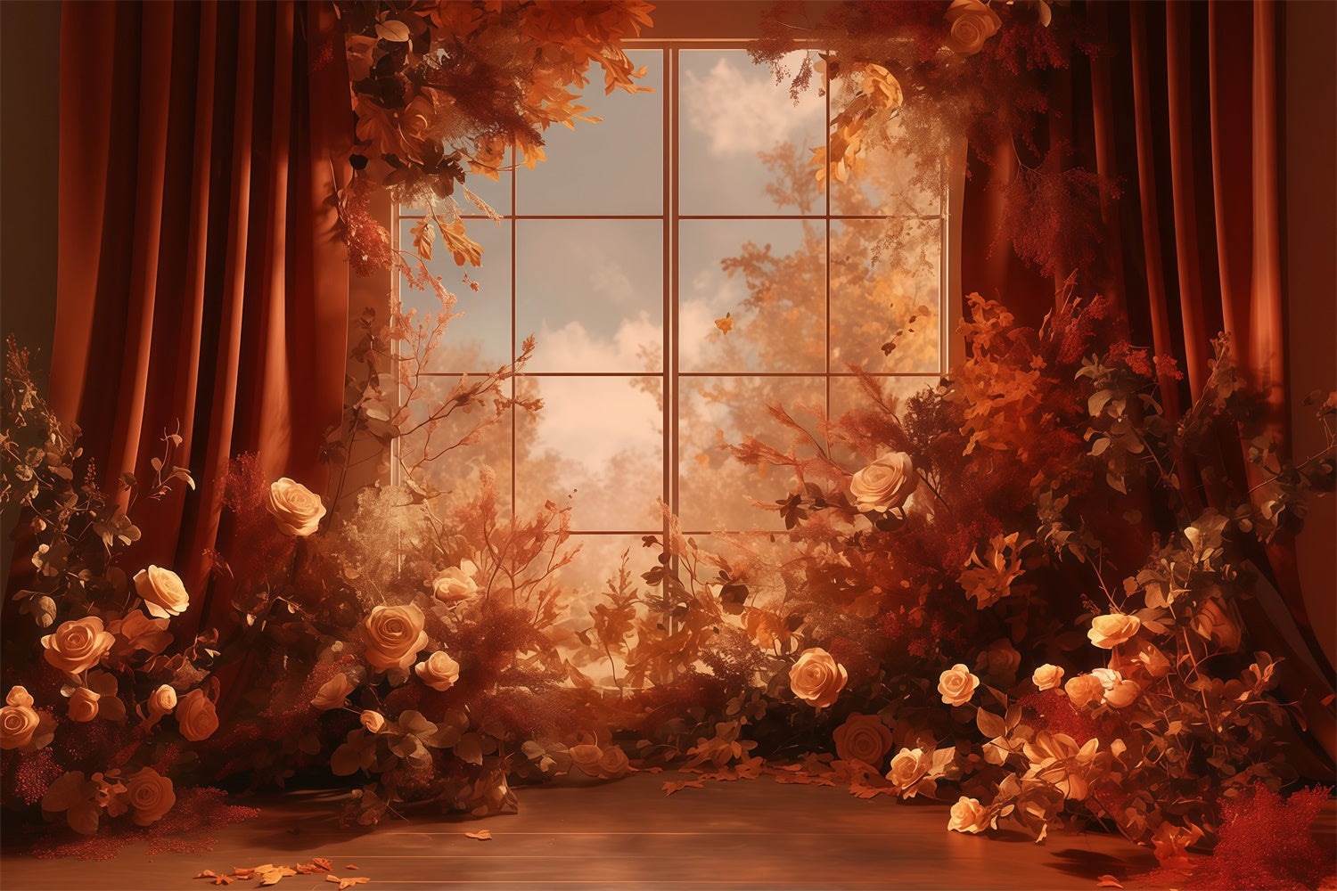 Herbsthintergrund Warme Blumen Fensteransicht Backdrops MRR7-118