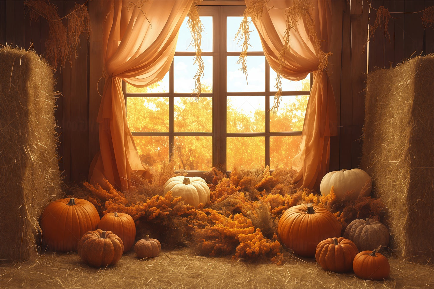 Herbst Fotokulisse Rustikale Heuhaufen Drapierungen Fotohintergrund MRR7-131