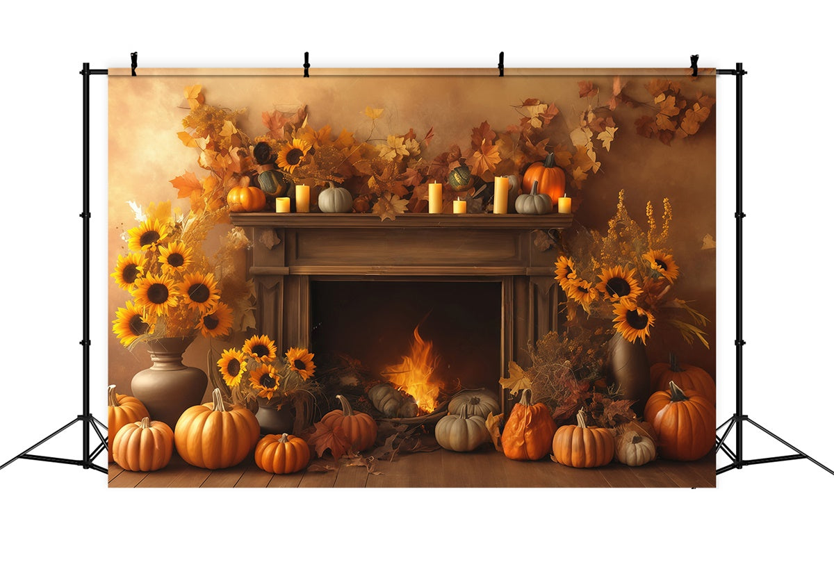 Herbst Fotokulisse Gemütlicher Kamin Ernte Fotohintergrund MRR7-133