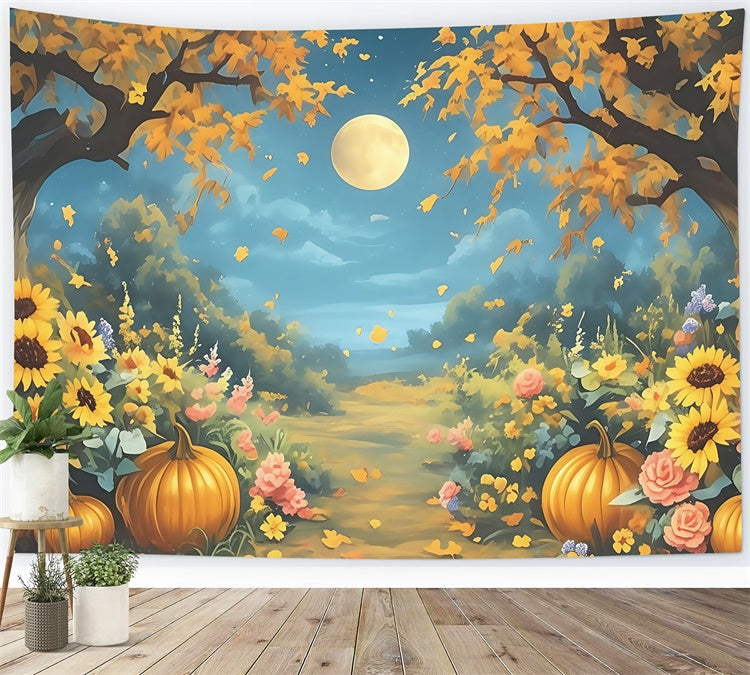 Herbst Hintergrundbilder Magischer Kürbis Mondlicht Foto Hintergrund MRR7-134