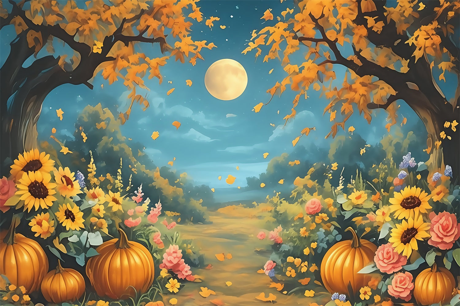 Herbst Hintergrundbilder Magischer Kürbis Mondlicht Foto Hintergrund MRR7-134