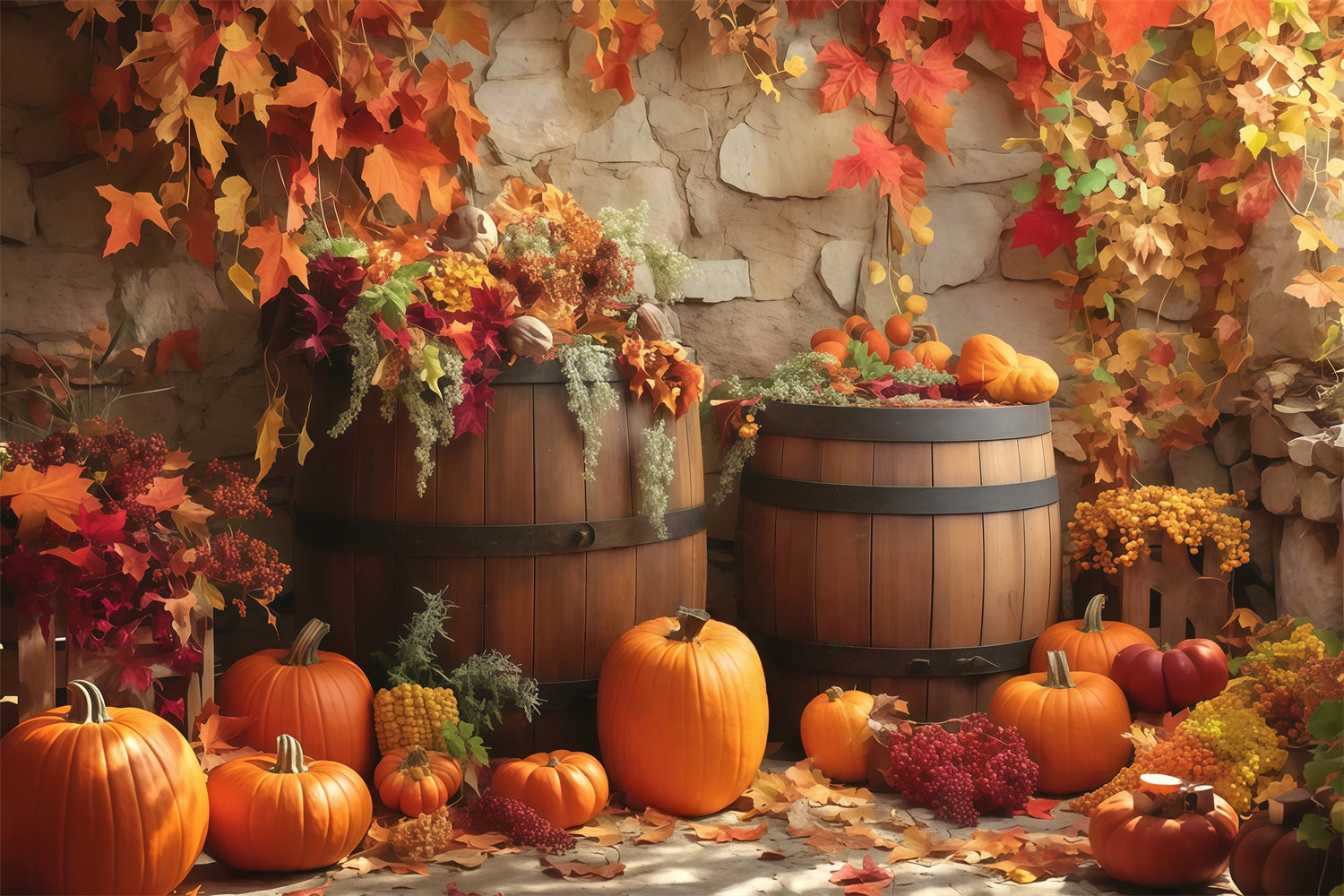 Herbst Backdrops Holzfass Herbst Display Fotohintergrund MRR7-135