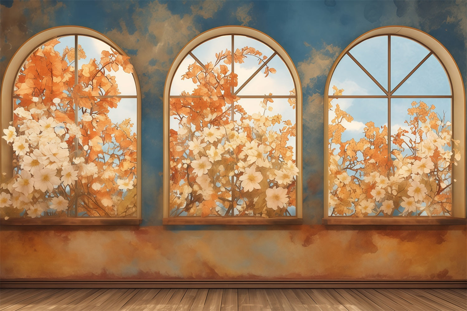 Herbst Backdrop Herbstblüte Bogenfenster Fotohintergrund MRR7-136