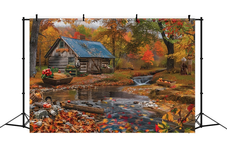 Herbst Wald Backdrops Creekside Cabin Woodland Fotohintergrund MRR7-139