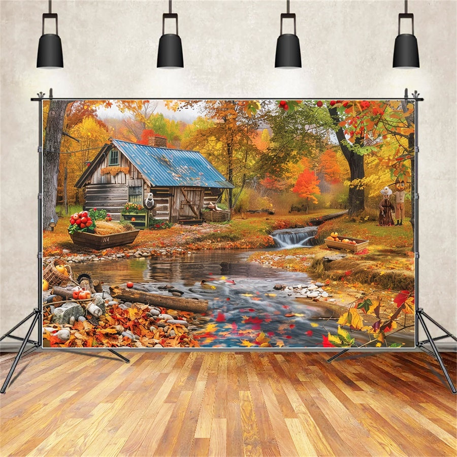 Herbst Wald Backdrops Creekside Cabin Woodland Fotohintergrund MRR7-139