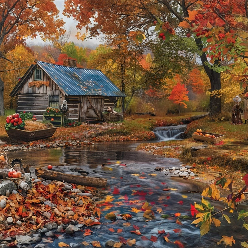 Herbst Wald Backdrops Creekside Cabin Woodland Fotohintergrund MRR7-139