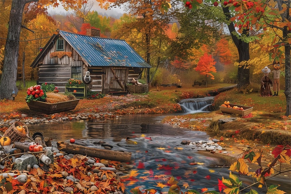 Herbst Wald Backdrops Creekside Cabin Woodland Fotohintergrund MRR7-139