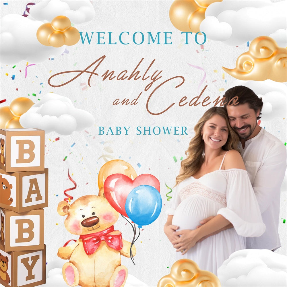 Baby Shower Fotokulisse Konfetti Himmelbär Personalisierte Kulisse MRR7-15