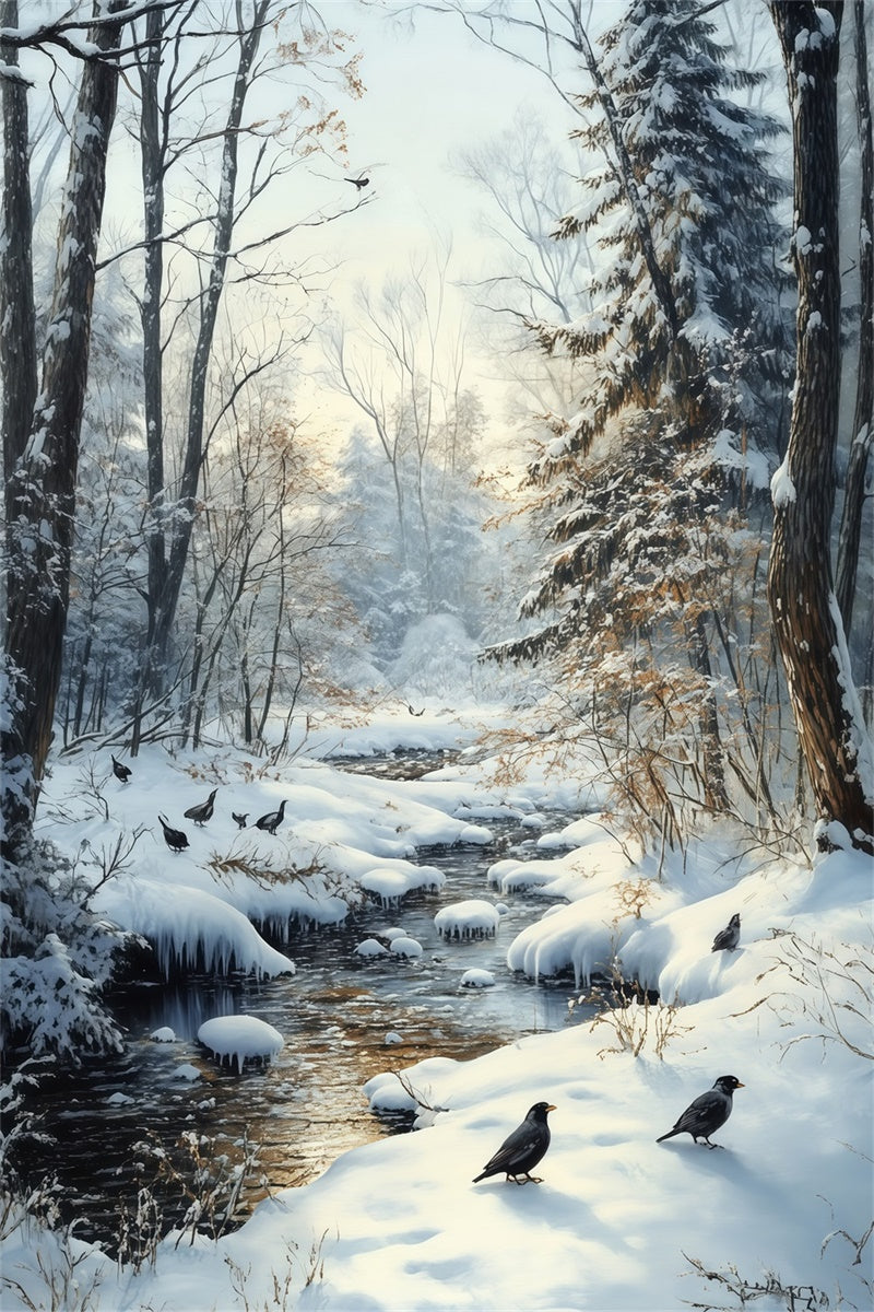 Schnee-Hintergrund Winter Creek Crow Wald-Hintergrund MRR7-178