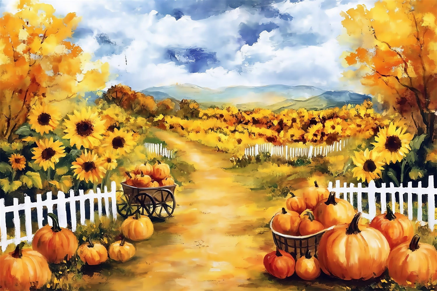 Ölgemälde Fotografie Backdrop Sonnenblume Kürbis Backdrop MRR7-189