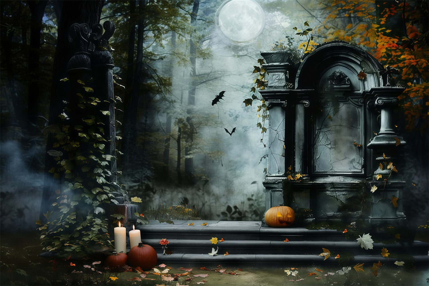 Halloween Friedhof Backdrop Gothic Tombstone Steps Backdrop MRR7-25