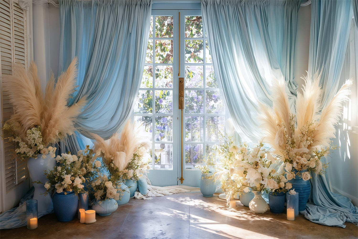Bohemian Fotohintergrund Französisch Fenster Blumenhintergrund MRR7-251
