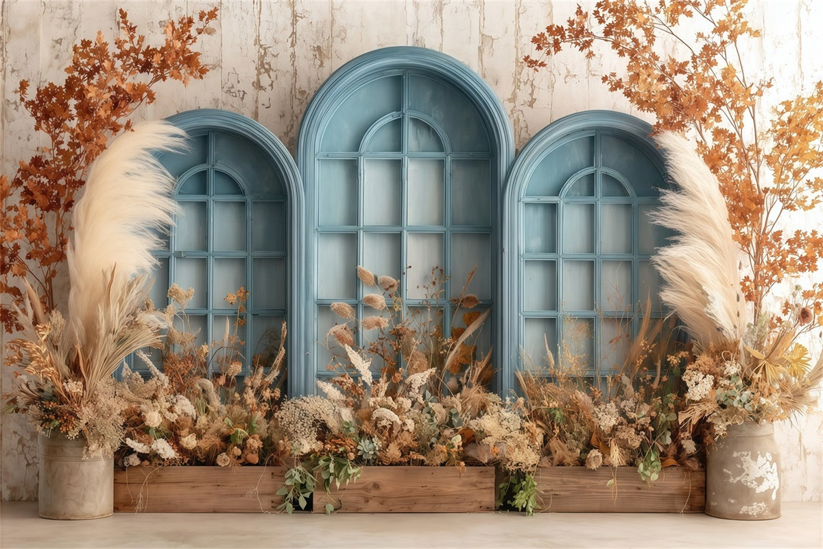 Boho Backdrop Fotografie Blauer Rahmen Floral Fotohintergrund MRR7-254
