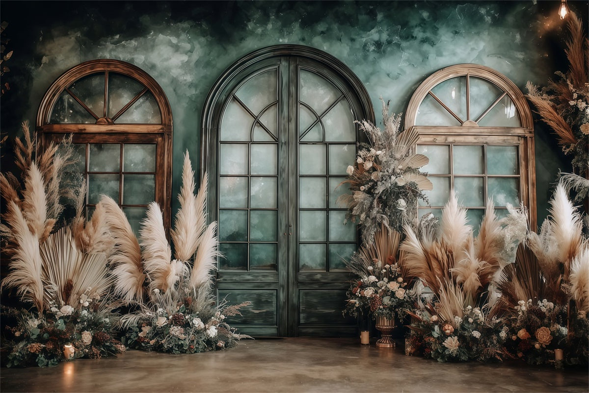 Boho-Fotohintergrund Smaragdgrün Rustikaler Fenster Fotohintergrund MRR7-257