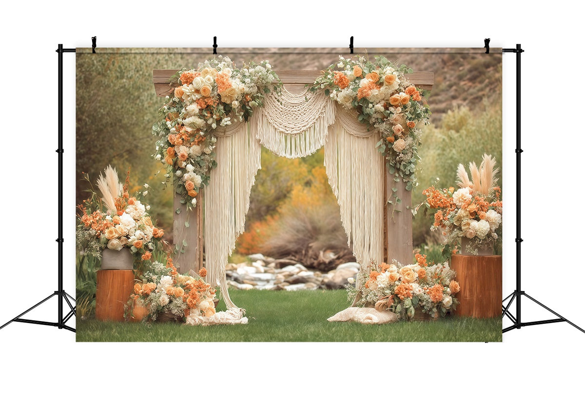 Bohemian Wedding Backdrop Garten Makramee Wiese Fotohintergrund MRR7-259