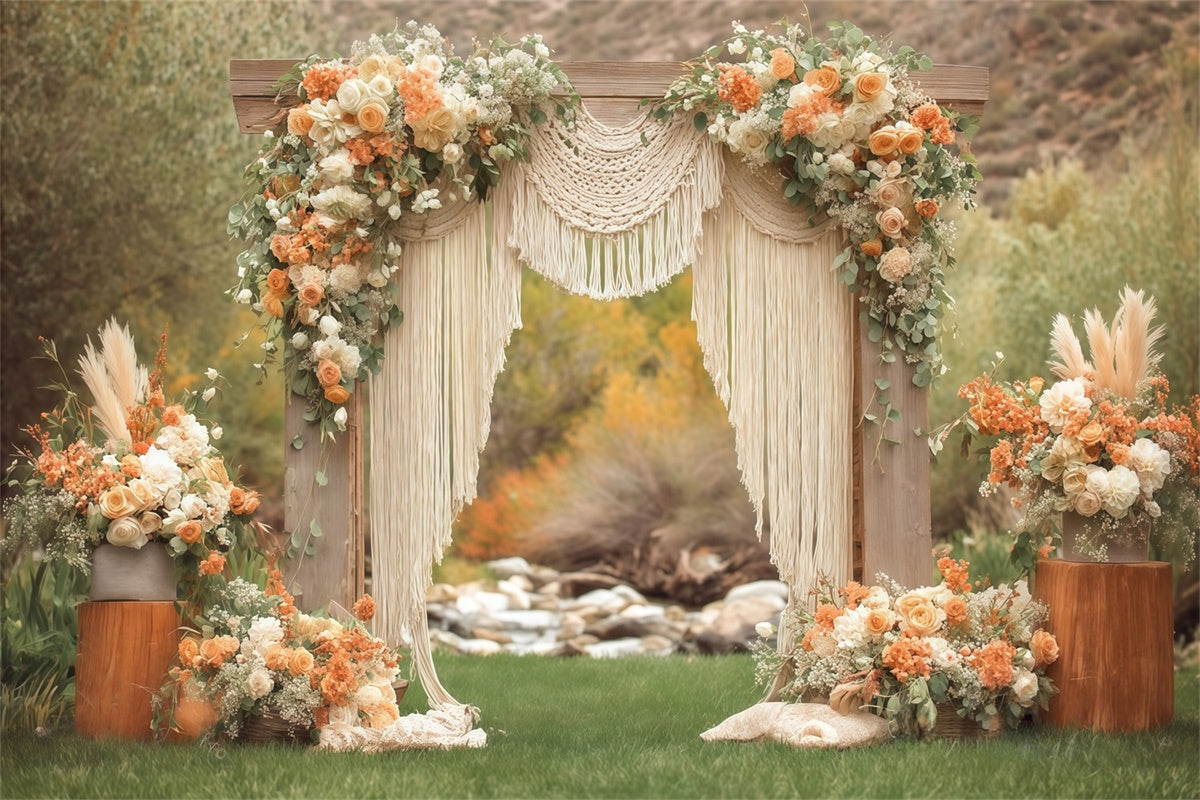 Bohemian Wedding Backdrop Garten Makramee Wiese Fotohintergrund MRR7-259