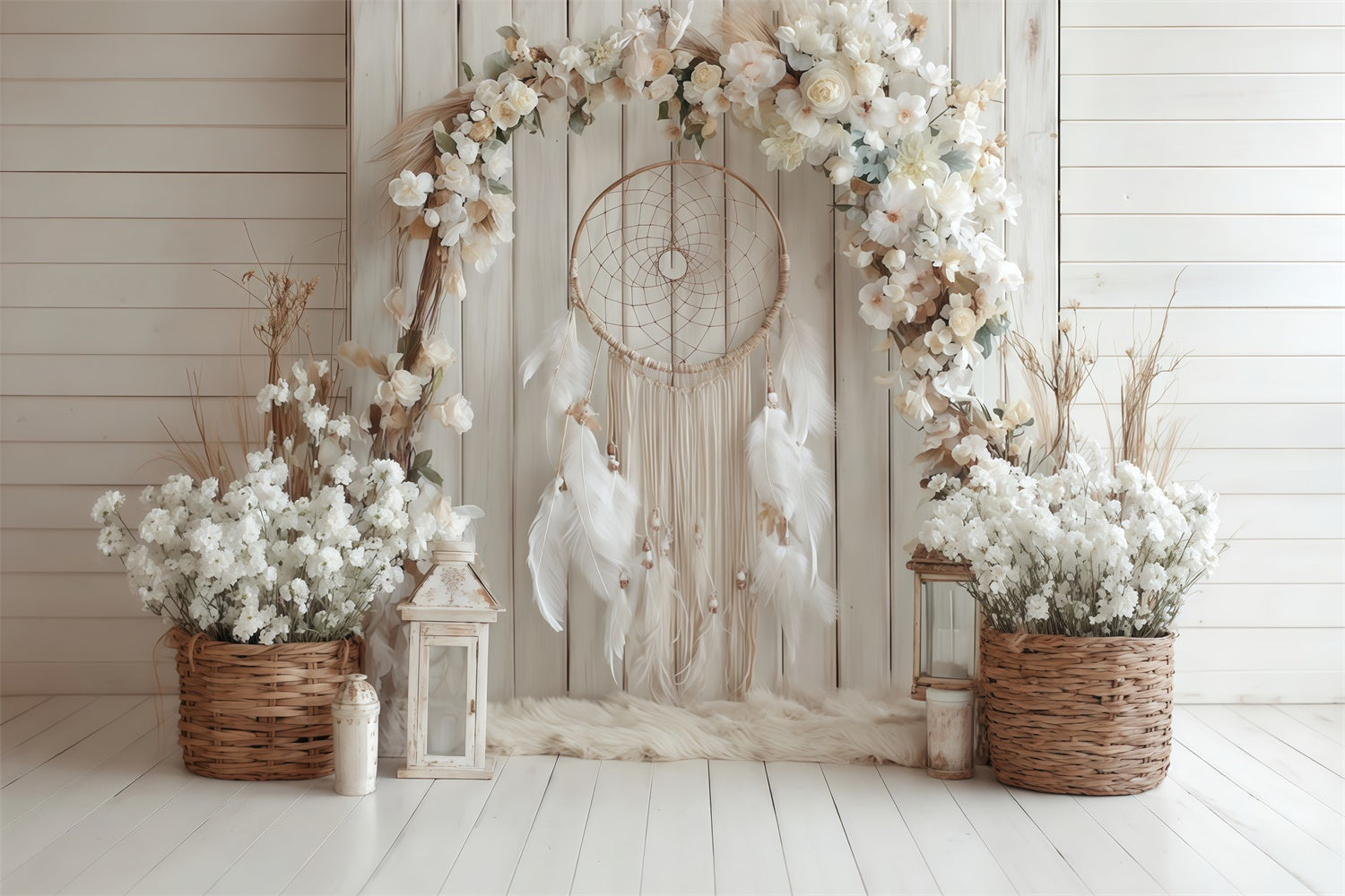 Boho Backdrop Fotografie Charme Floral Wood Fotohintergrund MRR7-264