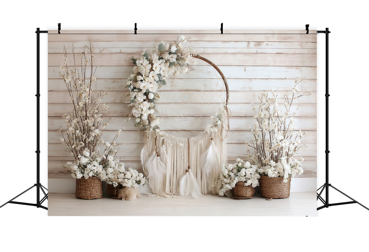 Boho Backdrop Elfenbeinblüten Traumfänger Fotohintergrund MRR7-265