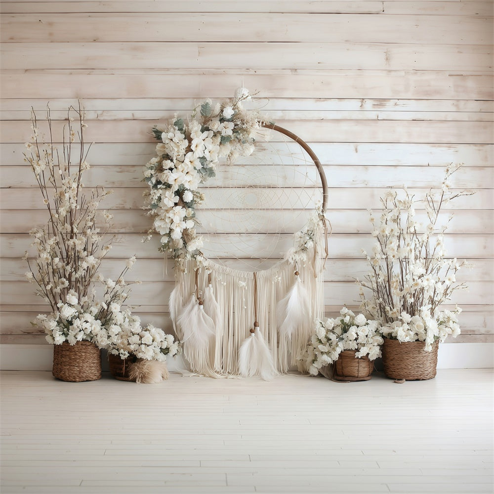 Boho Backdrop Elfenbeinblüten Traumfänger Fotohintergrund MRR7-265