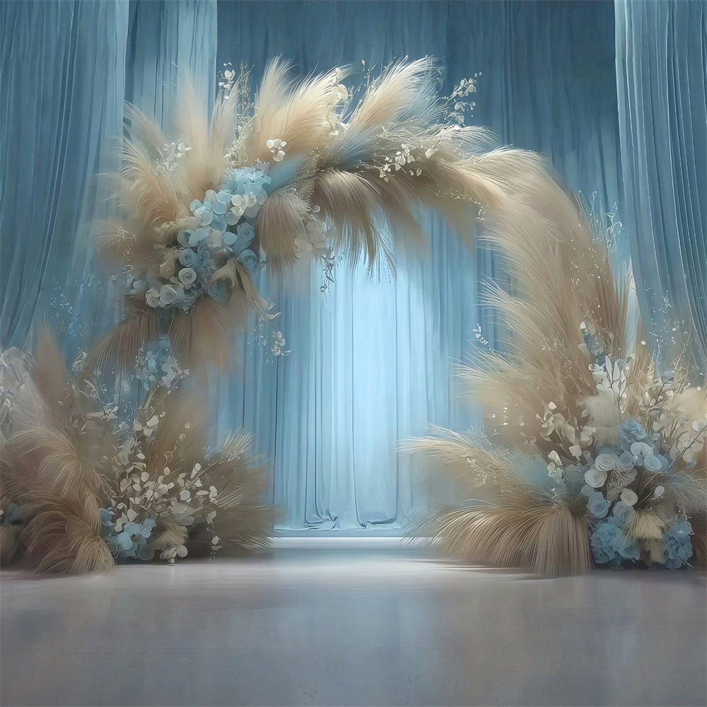 Boho Backdrops Neblige Blaue Pampas Bogen Fotohintergrund MRR7-266