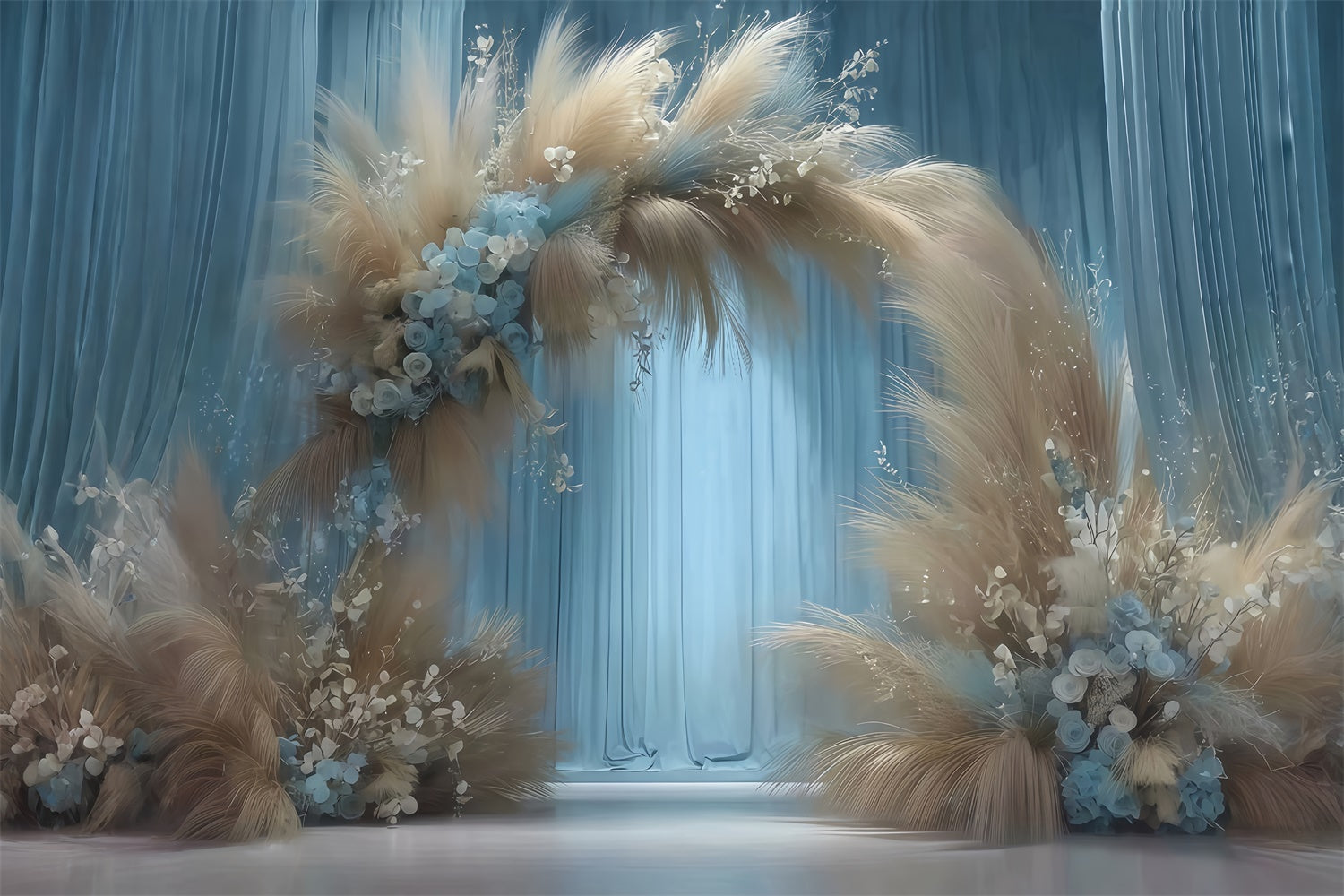 Boho Backdrops Neblige Blaue Pampas Bogen Fotohintergrund MRR7-266