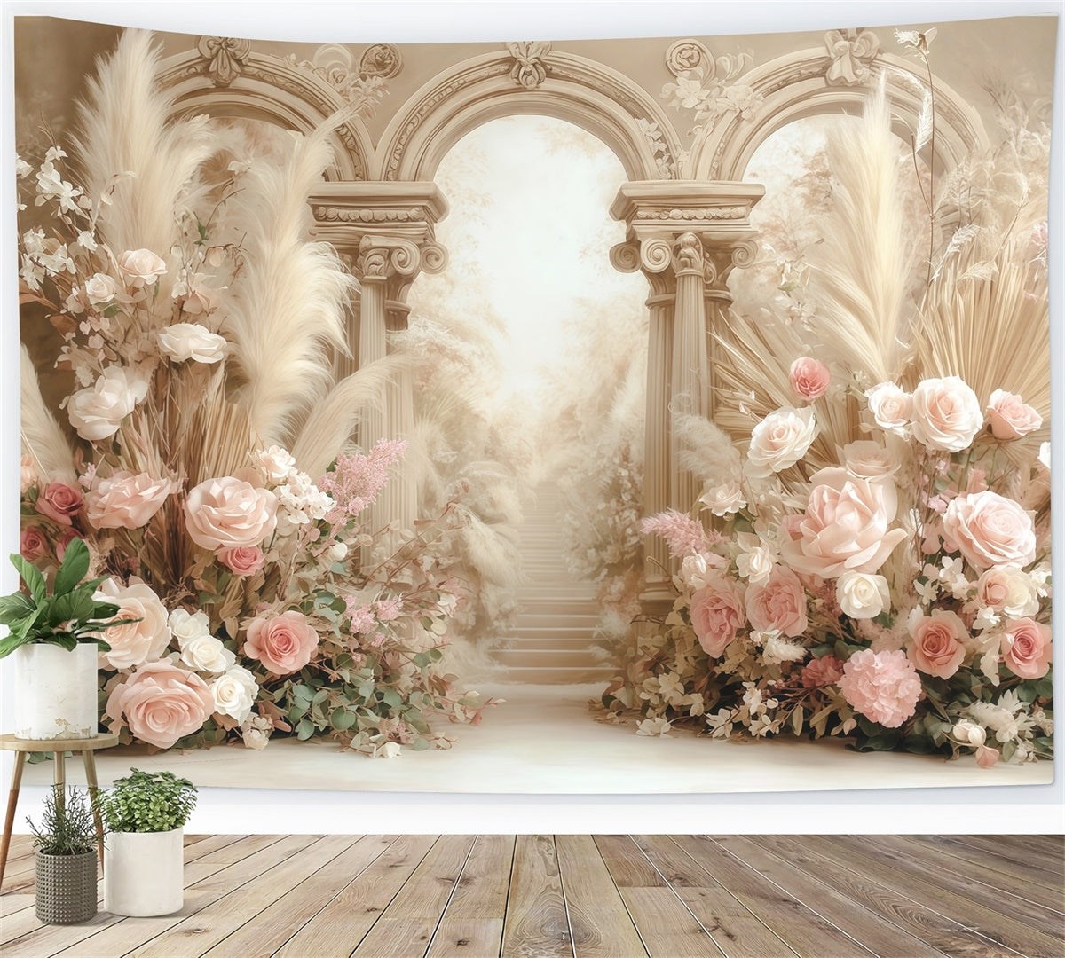 Boho Fotohintergrund Cremig Floral Fantasy Hintergrund MRR7-269