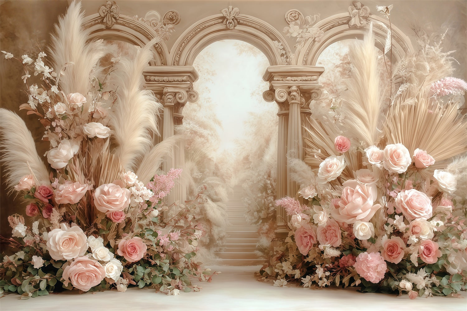Boho Fotohintergrund Cremig Floral Fantasy Hintergrund MRR7-269