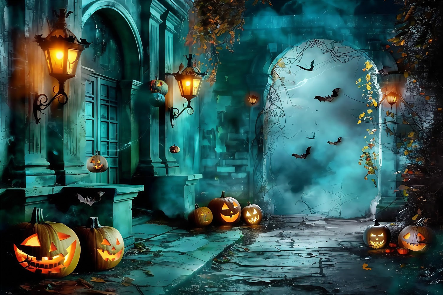 Halloween Backdrops Dämmerung Kürbis Eingang Backdrop MRR7-27