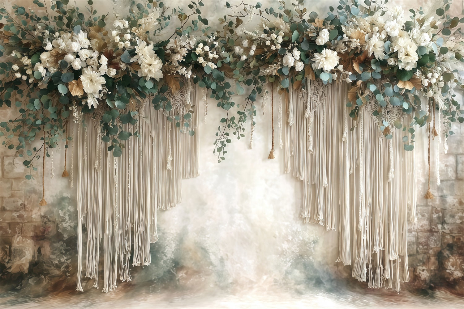 Bohemian Style Backdrop Elfenbein Fransen Garten Fotohintergrund MRR7-271