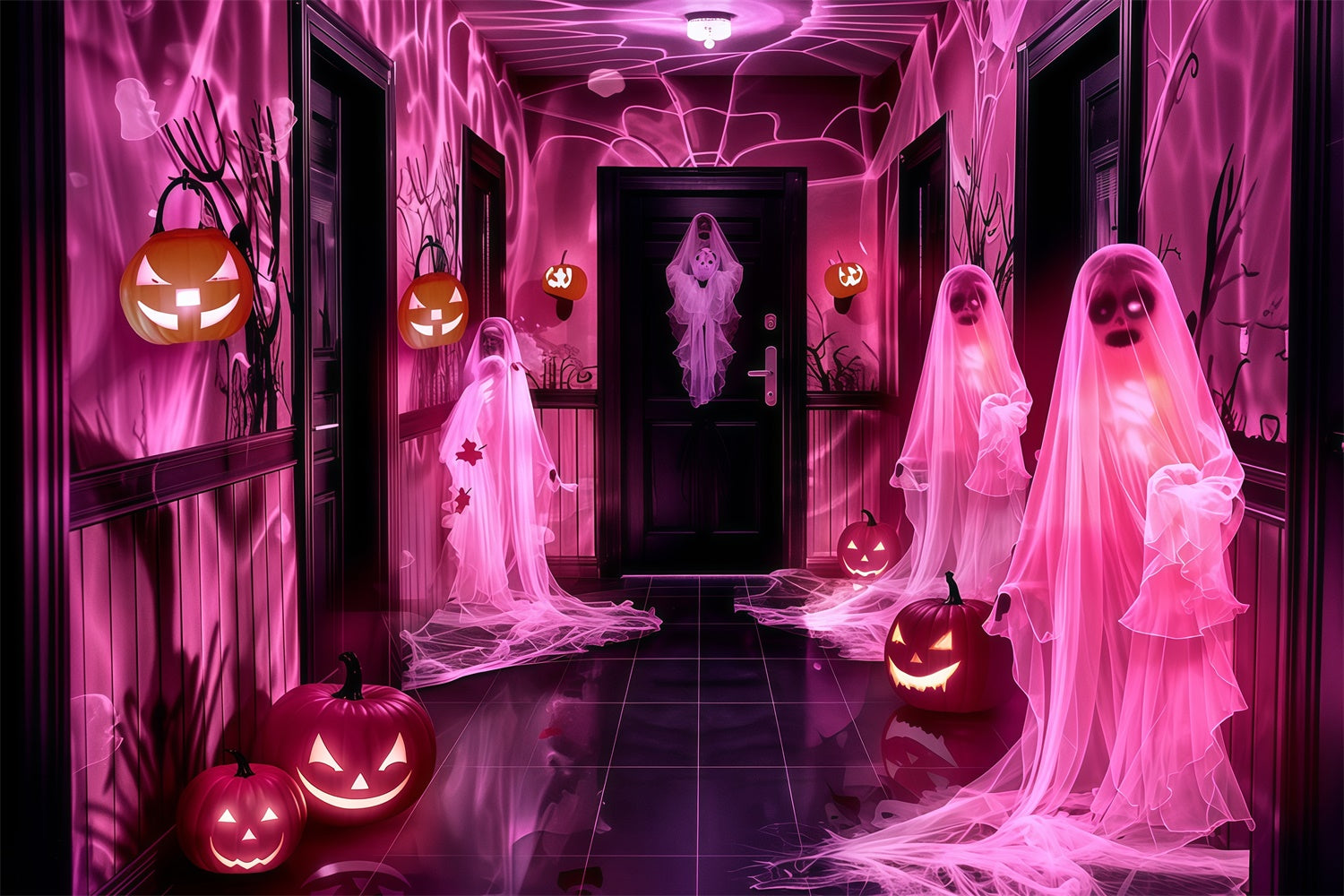 Halloween Wandhintergrund Glühende Geister Kürbisse Hintergrund MRR7-31