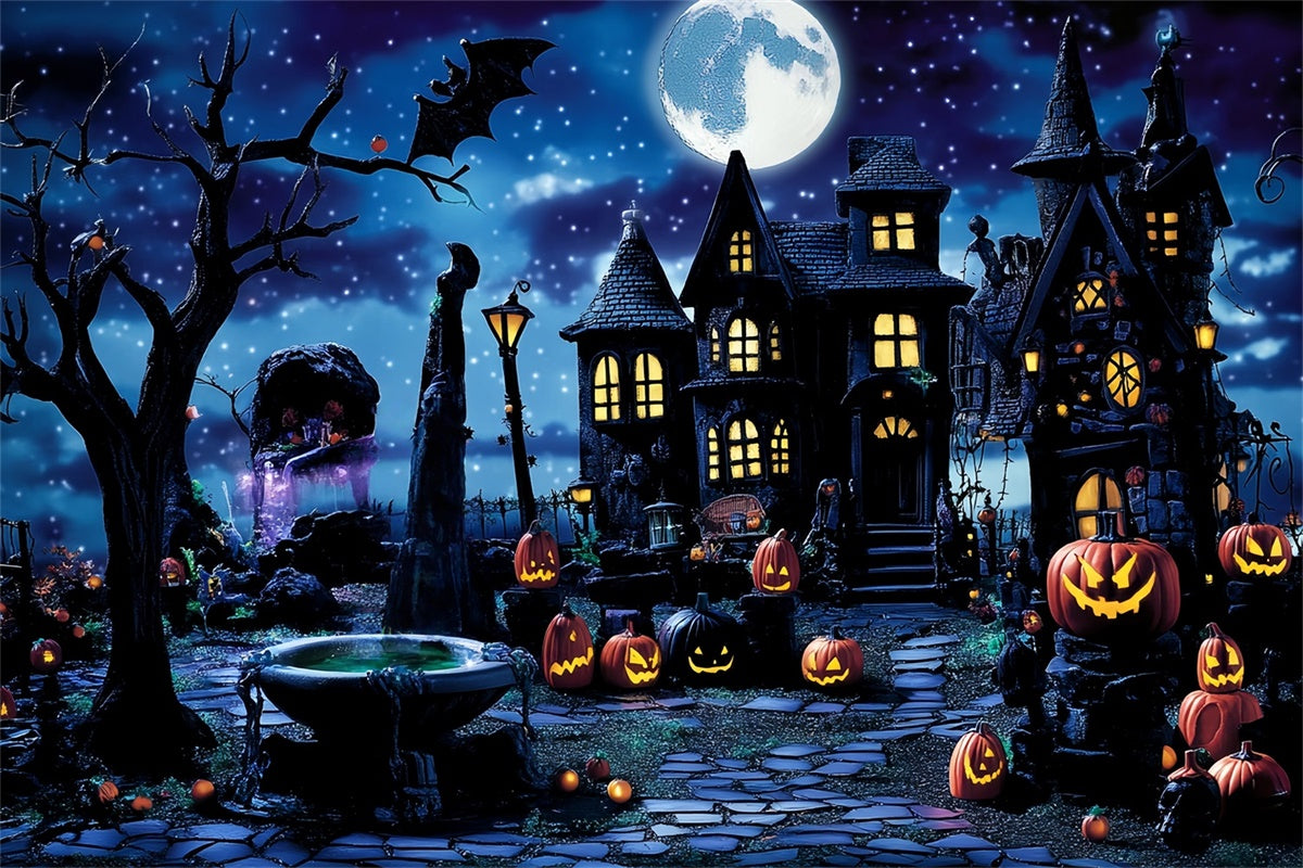 Halloween Hintergrund Sternennacht Gespenstische Straße Hintergrund MRR7-35