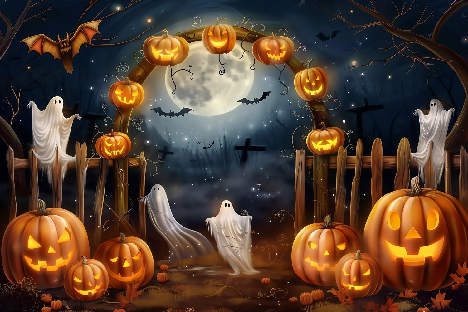 Halloween Mond Backdrop Geisterhafte Ernte Bogen Hintergrund MRR7-37