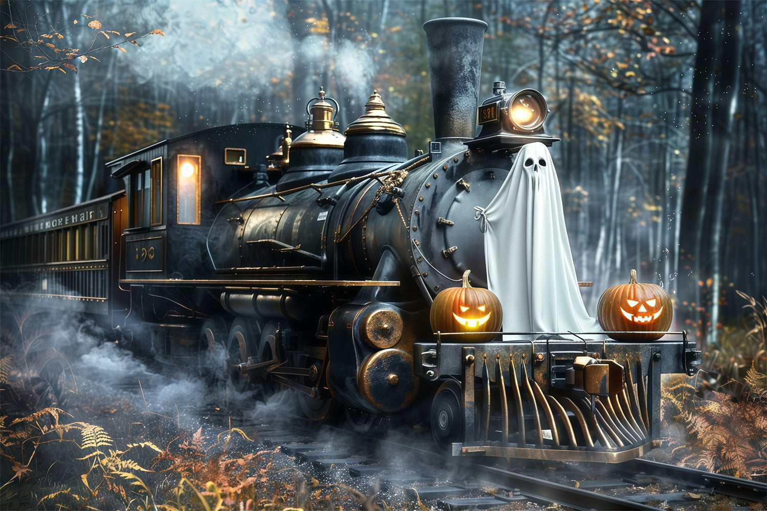 Halloween Backdrop Ideen Geist Kürbis Zug Wald Hintergrund MRR7-39