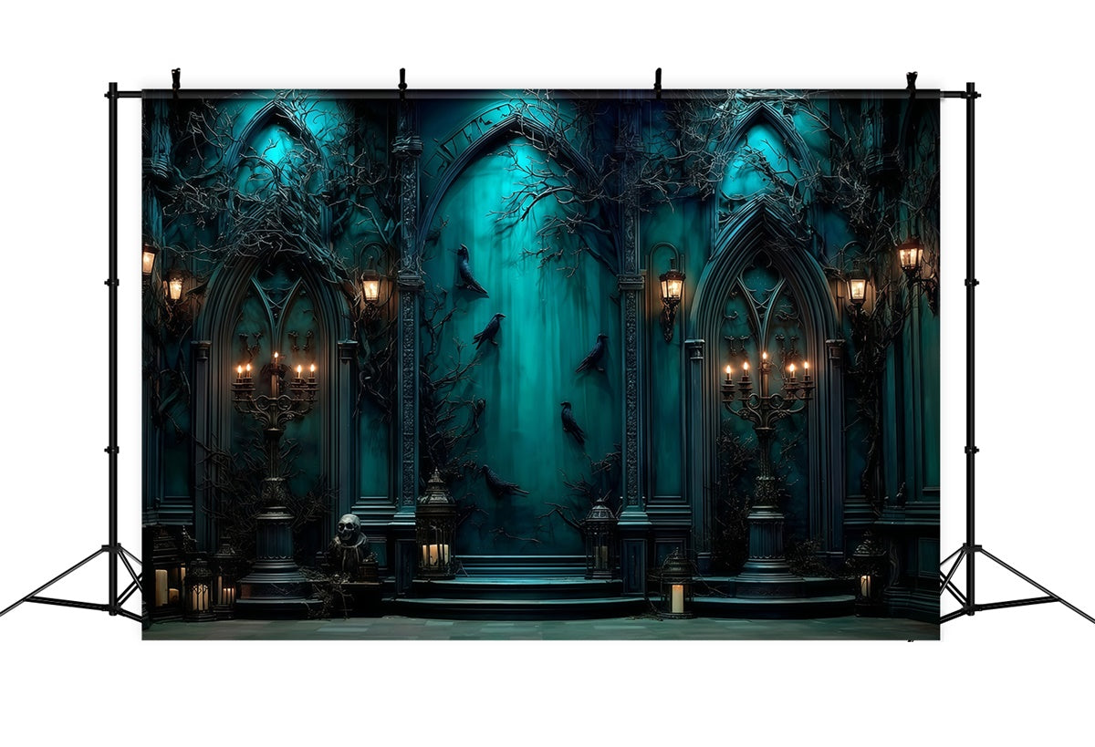 Halloweenkulisse Gespenstische blaue Kapelle Hintergrund MRR7-49